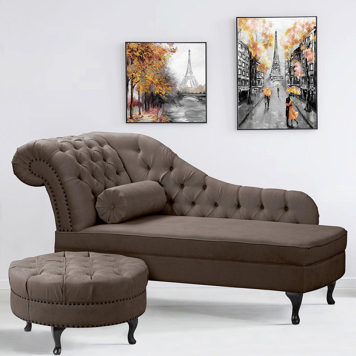 HOCKER Textil Graubraun  - Graubraun/Braun, Design, Holz/Textil (80/45/80cm) - Livetastic