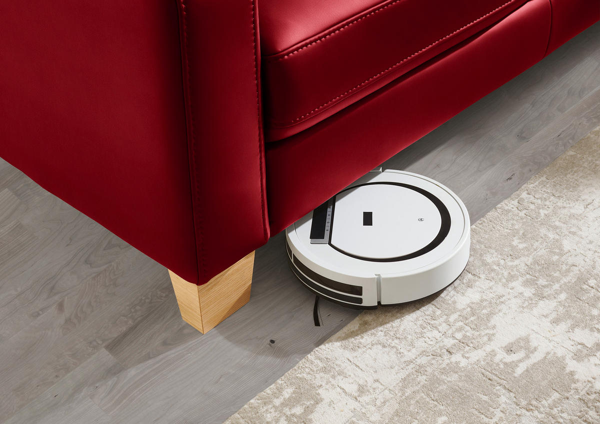 ECKSOFA in Echtleder Rot  - Eiche Bianco/Rot, Konventionell, Leder/Holz (257/235cm) - Valdera