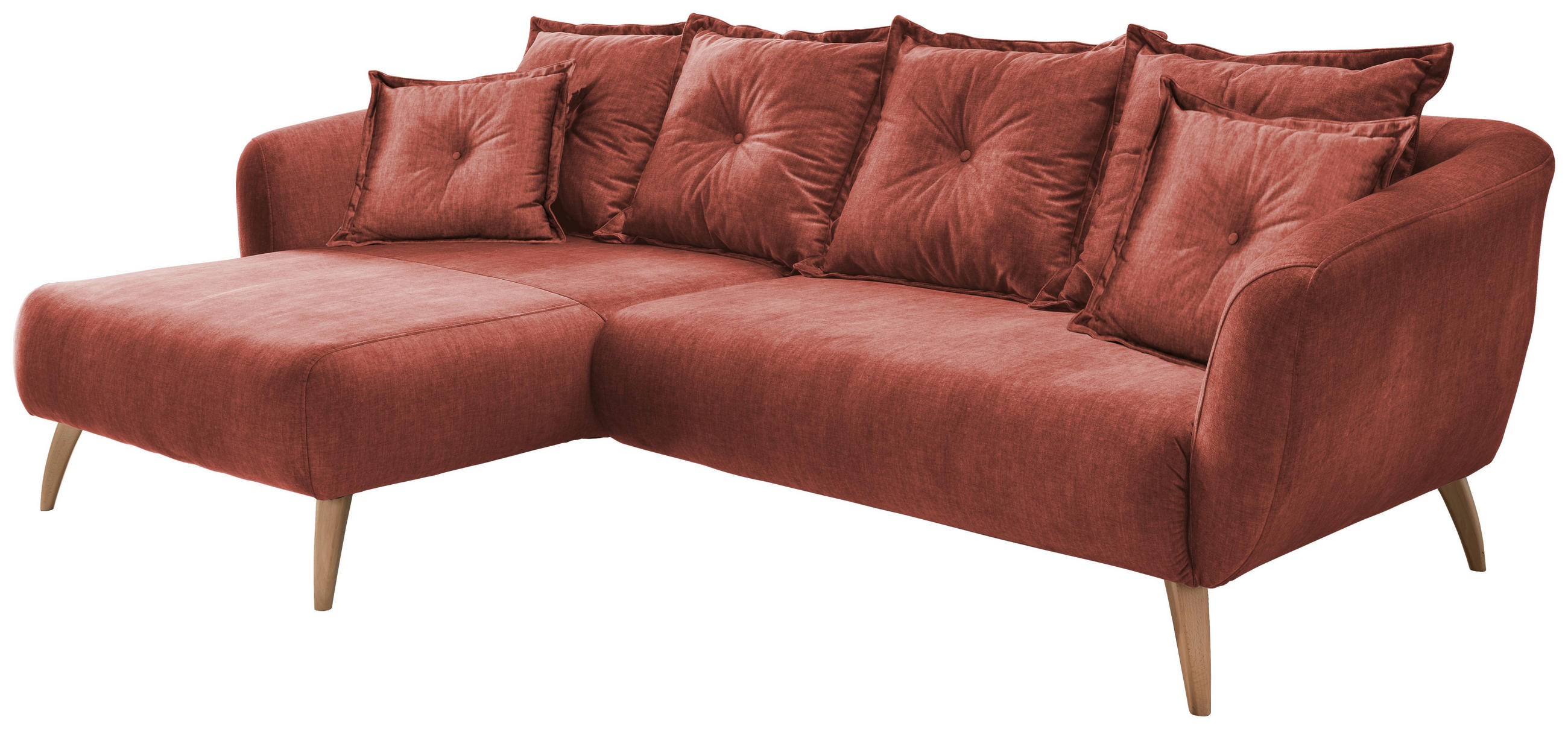 ECKSOFA Koralle Velours  - Koralle/Buchefarben, MODERN, Holz/Textil (162/277cm) - Livetastic