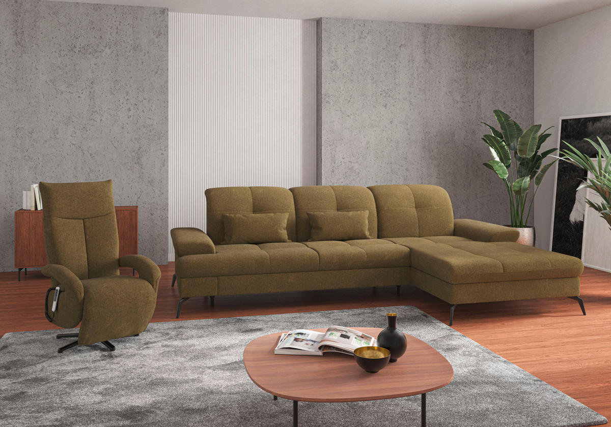 ECKSOFA in Flachgewebe Olivgrün  - Schwarz/Olivgrün, Konventionell, Textil/Metall (279/185cm) - Sit & More