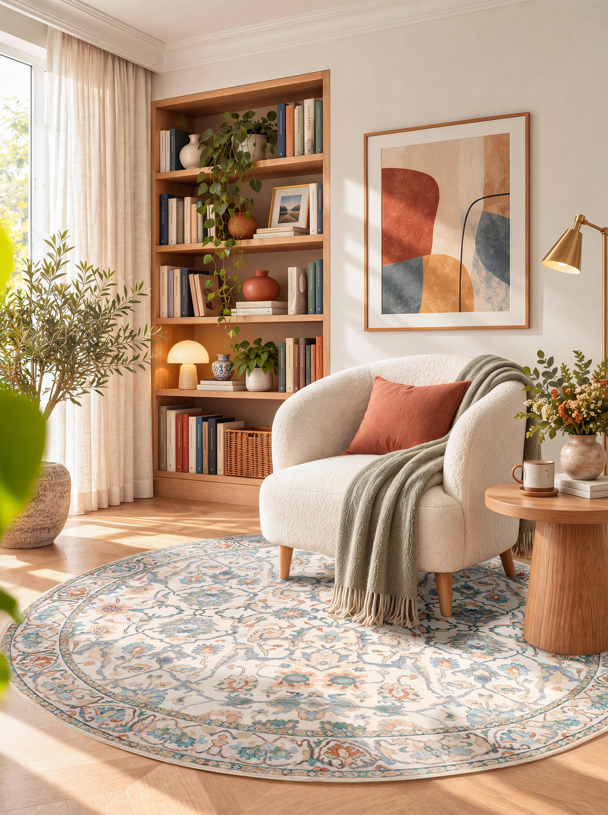 VINTAGE-TEPPICH 200 cm Living Zaveran Terracotta, Perlmutt, Graublau rund  - Graublau/Perlmutt, LIFESTYLE, Kunststoff/Textil (200cm) - Lindorug