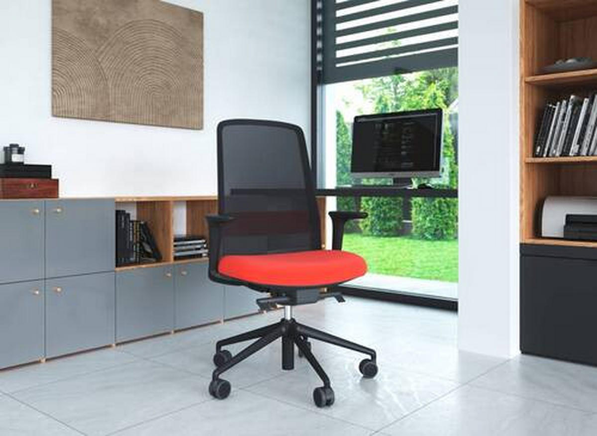 DREHSTUHL Netzbespannung, Webstoff Orange, Schwarz  - Schwarz/Orange, MODERN, Kunststoff/Textil (70/103-115/70cm)