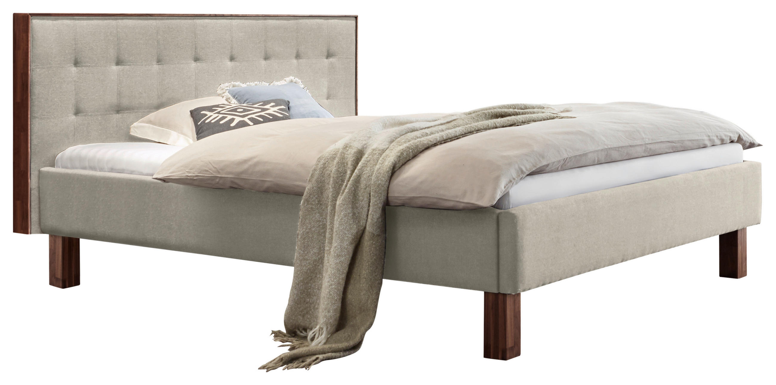 POLSTERBETT 140/200 cm,  in Nussbaumfarben, Beige, gepolstertes Kopfteil,  - Beige/Nussbaumfarben, KONVENTIONELL, Holz/Textil (140/200cm) - Hasena