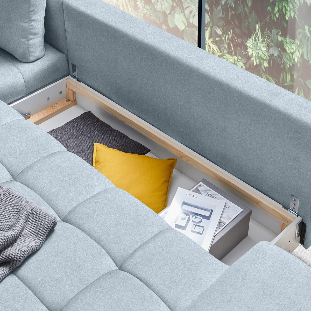 ECKSOFA in Webstoff Türkis  - Türkis/Schwarz, Design, Textil/Metall (212/315cm) - Carryhome