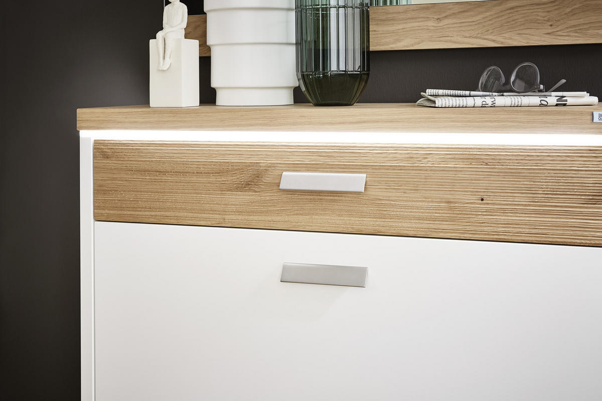 VÝKLOPNÁ SKRINKA NA TOPÁNKY, biela, farba duba, divoký dub, 92/96/31 cm - biela/farba duba, Design, kov/drevo (92/96/31cm) - Dieter Knoll