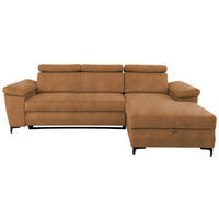 ECKSOFA in Velours Bernsteinfarben  - Bernsteinfarben/Schwarz, Modern, Textil/Metall (258/176cm) - MID.YOU