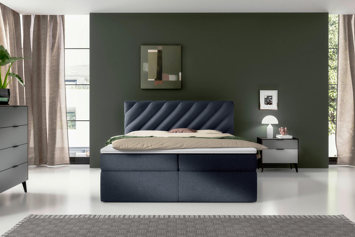 BOXBETT 140/200 cm  in Blau  - Blau/Schwarz, Modern, Textil (140/200cm) - MID.YOU