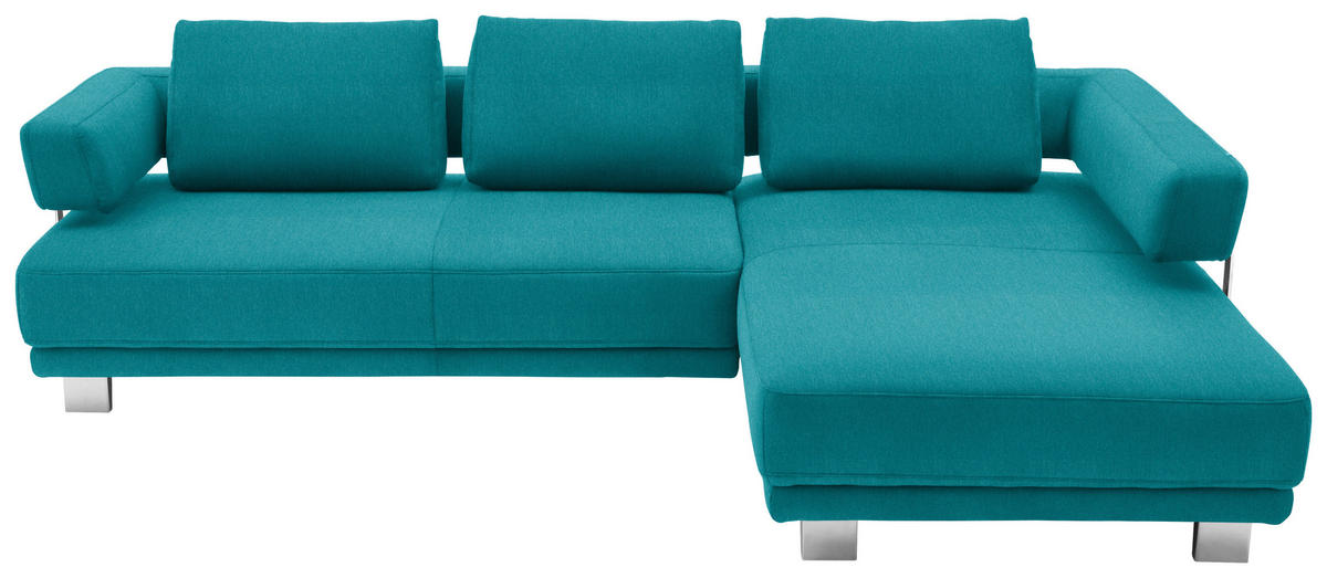 ECKSOFA in Chenille Petrol  - Chromfarben/Petrol, Natur, Textil/Metall (297/214cm) - Valdera