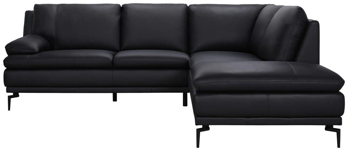 ECKSOFA Schwarz Echtleder  - Schwarz, Design, Leder (248/221cm) - MID.YOU