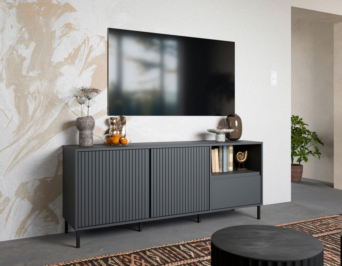 TV-ELEMENT - Anthrazit/Schwarz, Trend, Holzwerkstoff/Metall (157,8/65,4/40cm) - Hom`in
