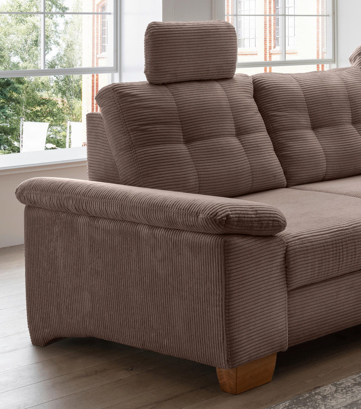 ECKSOFA in Cord Graubraun  - Graubraun/Naturfarben, Modern, Holz/Textil (270/176cm) - Livetastic