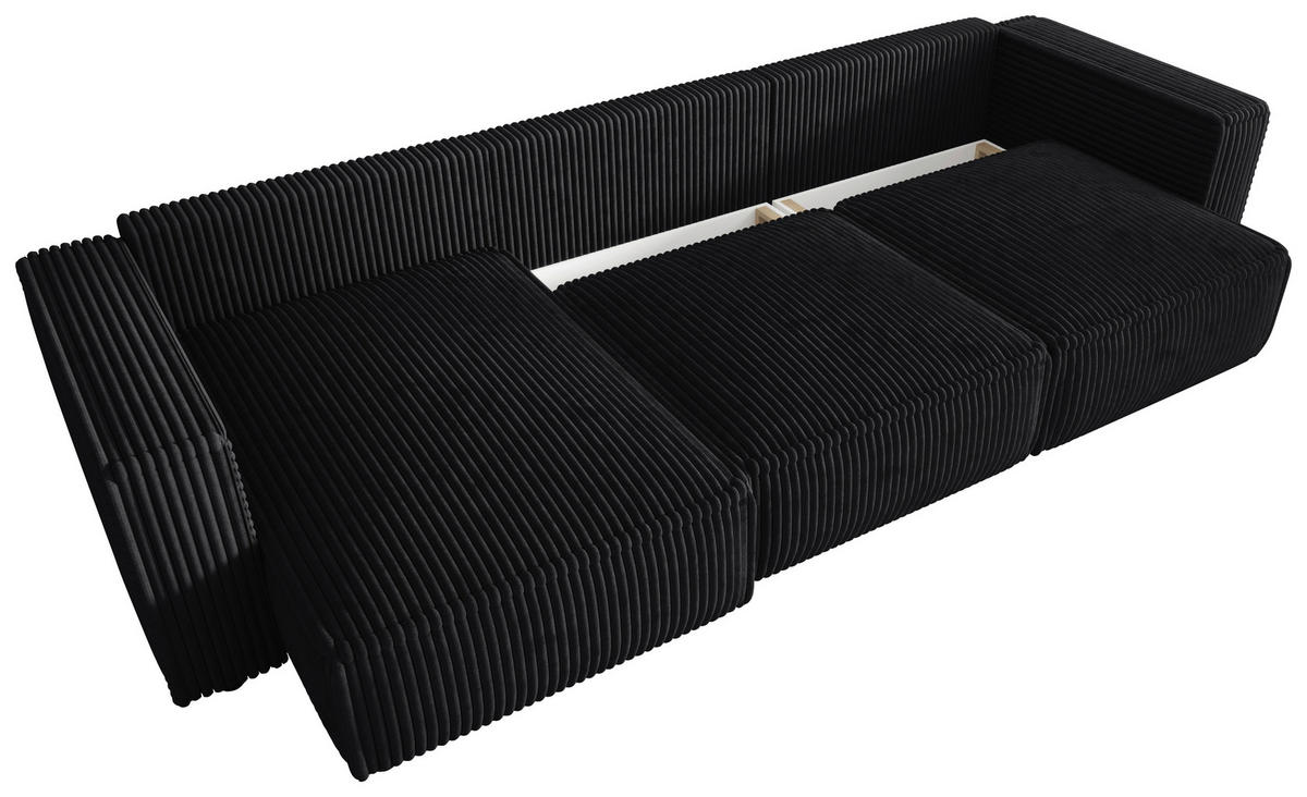 ECKSOFA Anthrazit Cord Zierkissen, Rückenkissen, Schlaffunktion, Rücken echt  - Anthrazit/Schwarz, MODERN, Kunststoff/Textil (350/168cm) - Xora
