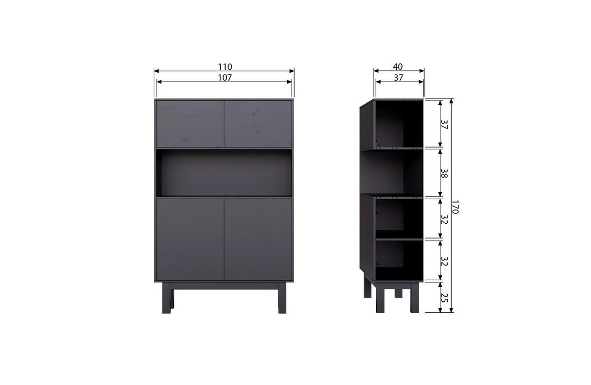BUFFET 110/170/40 cm  in Schwarz  - Schwarz, Design, Holz (110/170/40cm) - Livetastic
