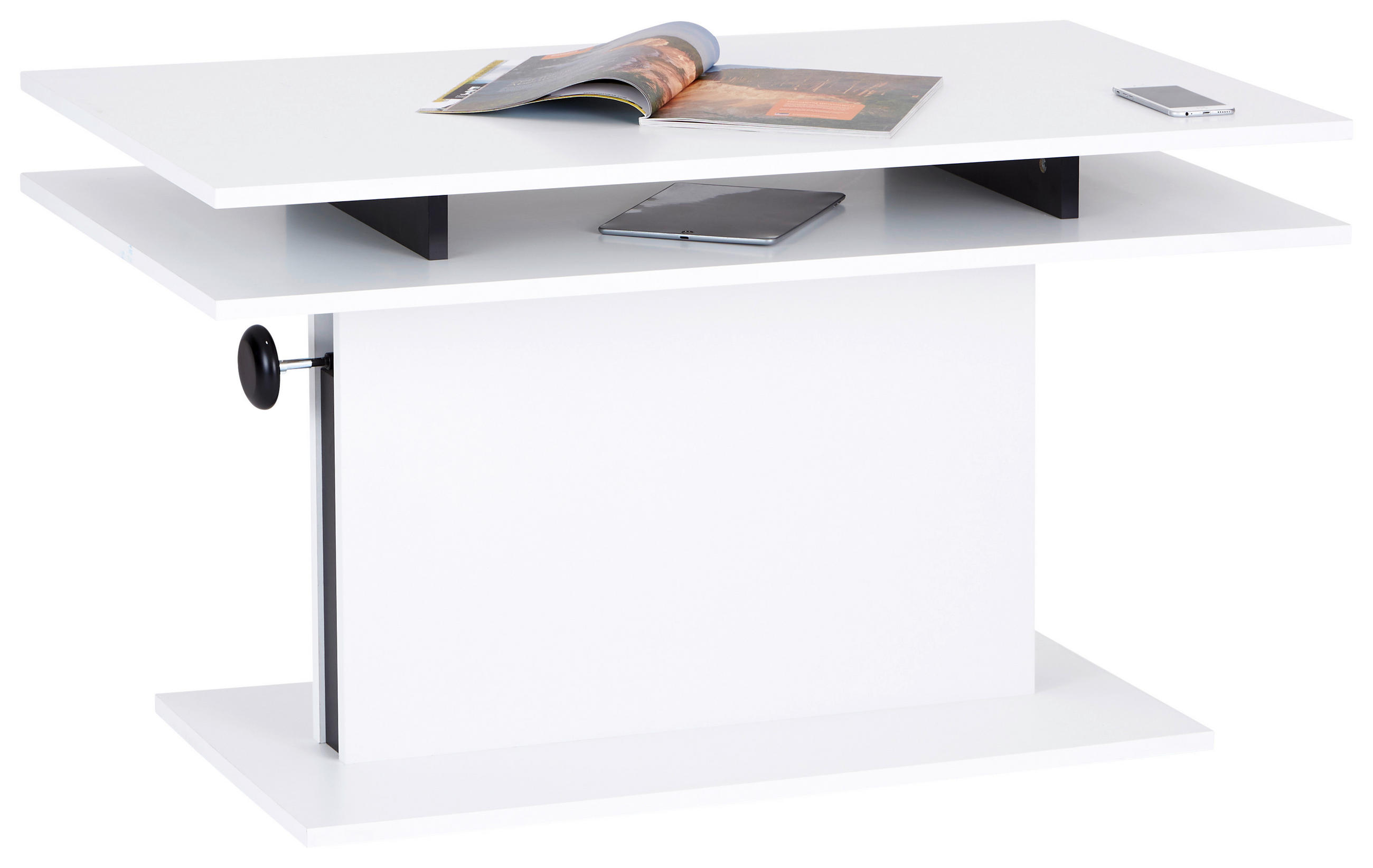 COUCHTISCH 55/110/61-77 cm rechteckig Schwarz, Weiß  - Schwarz/Weiß, ROMANTIK / LANDHAUS, Holzwerkstoff (55/110/61-77cm) - MID.YOU