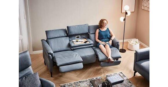 TRAPEZSOFA in Echtleder Graublau  - Graublau/Schwarz, KONVENTIONELL, Leder/Metall (221/103/95cm) - Dieter Knoll