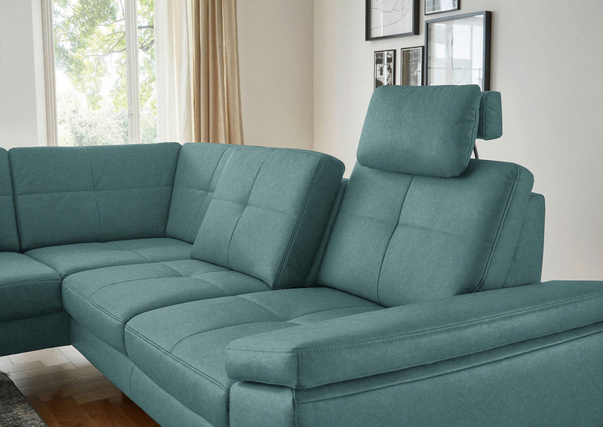 ECKSOFA in Lederlook, Mikrofaser Türkis  194/261 cm  - Türkis/Schwarz, Design, Textil/Metall (194/261cm) - Beldomo System