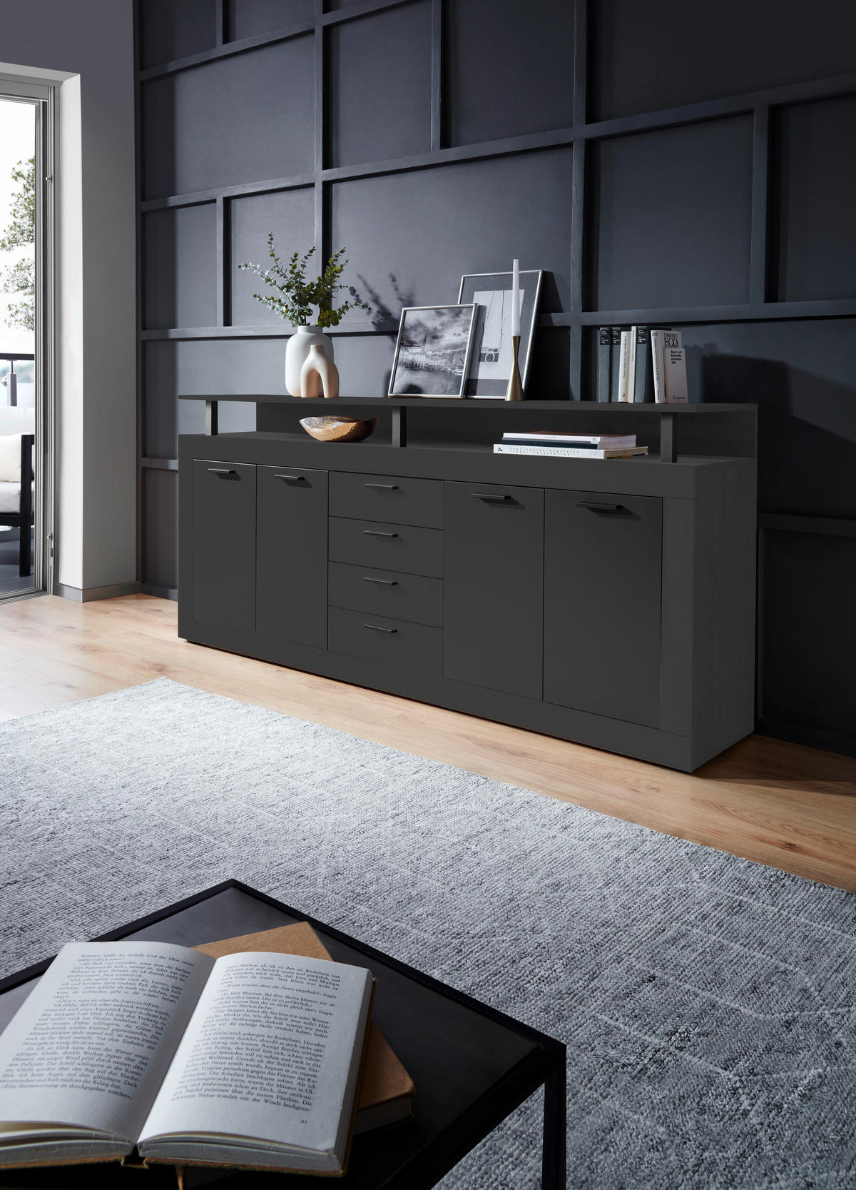 SIDEBOARD  in 195/88/38 cm  - Anthrazit/Schwarz, Basics, Holzwerkstoff/Kunststoff (195/88/38cm) - Xora
