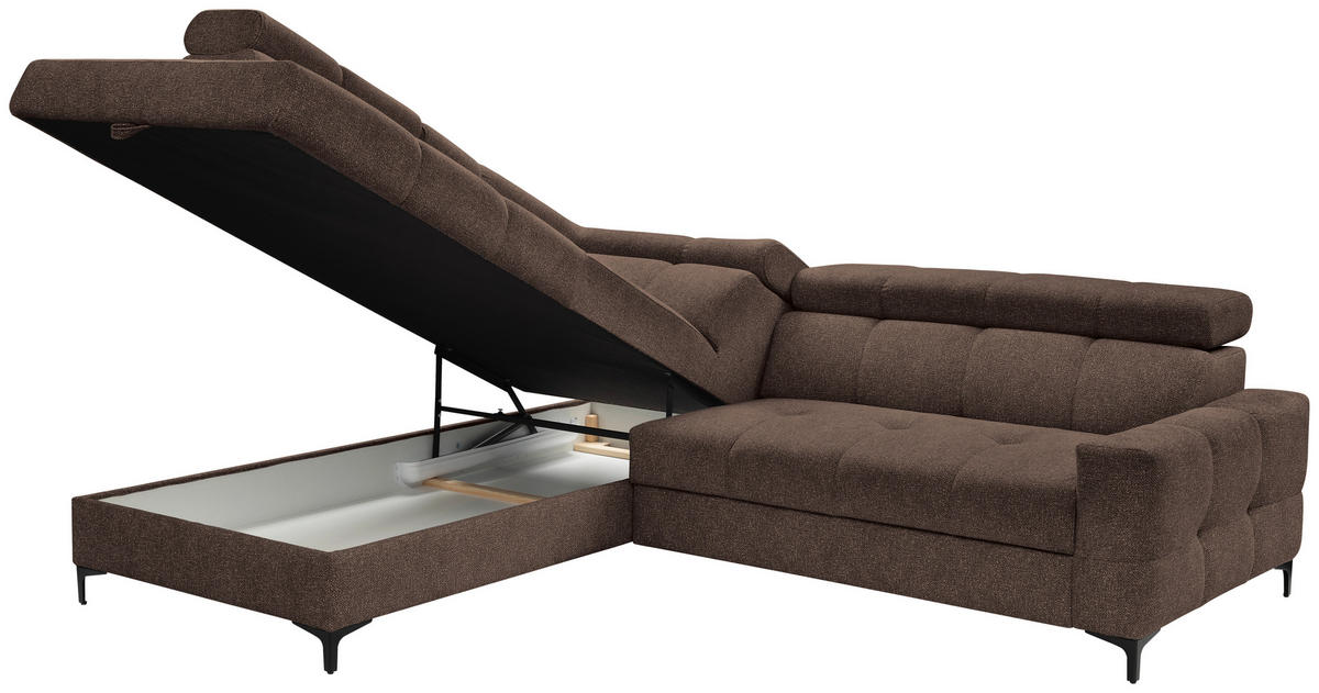ECKSOFA in Struktur Dunkelbraun  - Dunkelbraun/Schwarz, Modern, Textil/Metall (212/254cm) - Carryhome