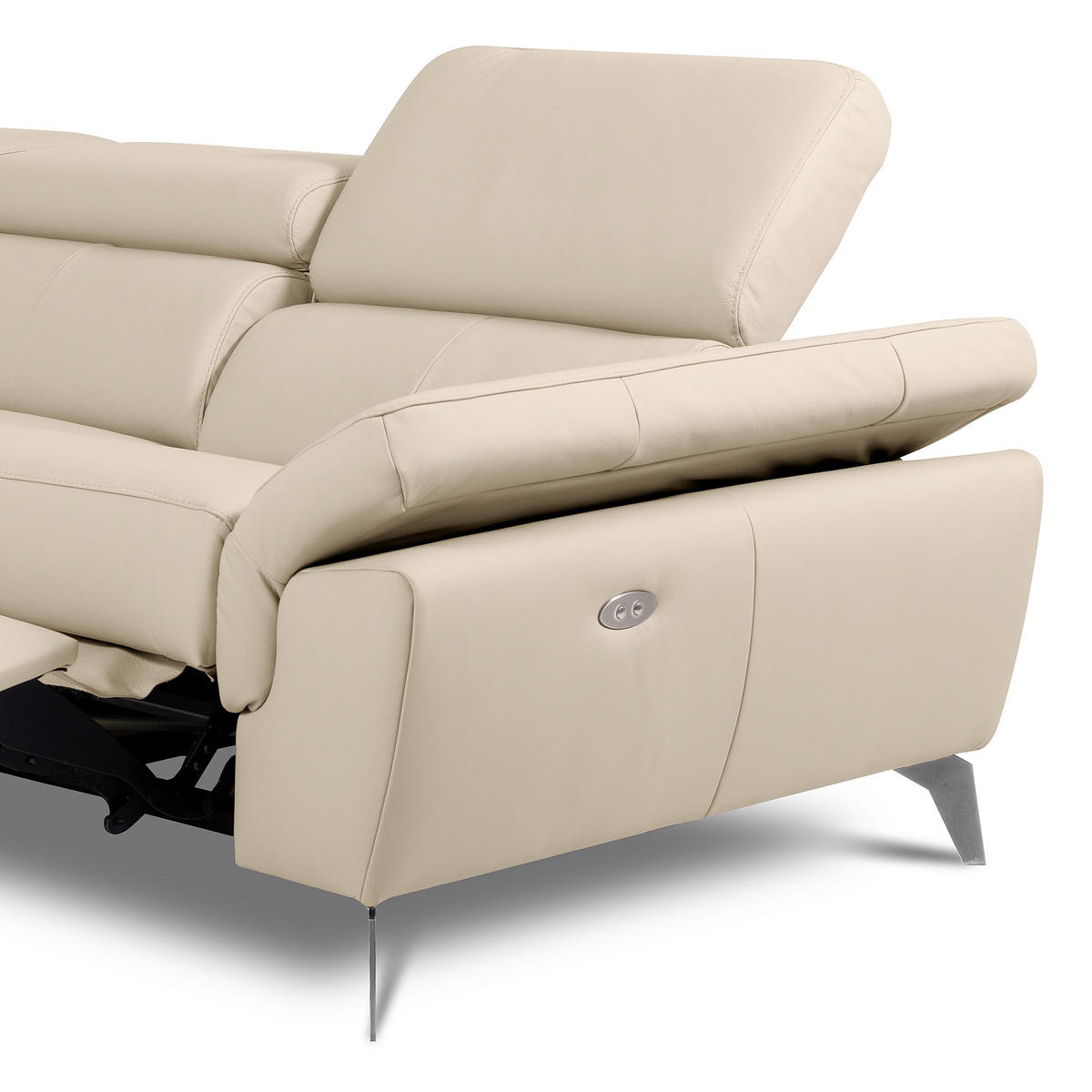 ECKSOFA SONO in Lederlook Echtleder Grau Bettkasten, Armteilverstellung, Kopfteilverstellung  252/179 cm  - Chromfarben/Grau, Design, Leder/Textil (252/179cm) - Livetastic