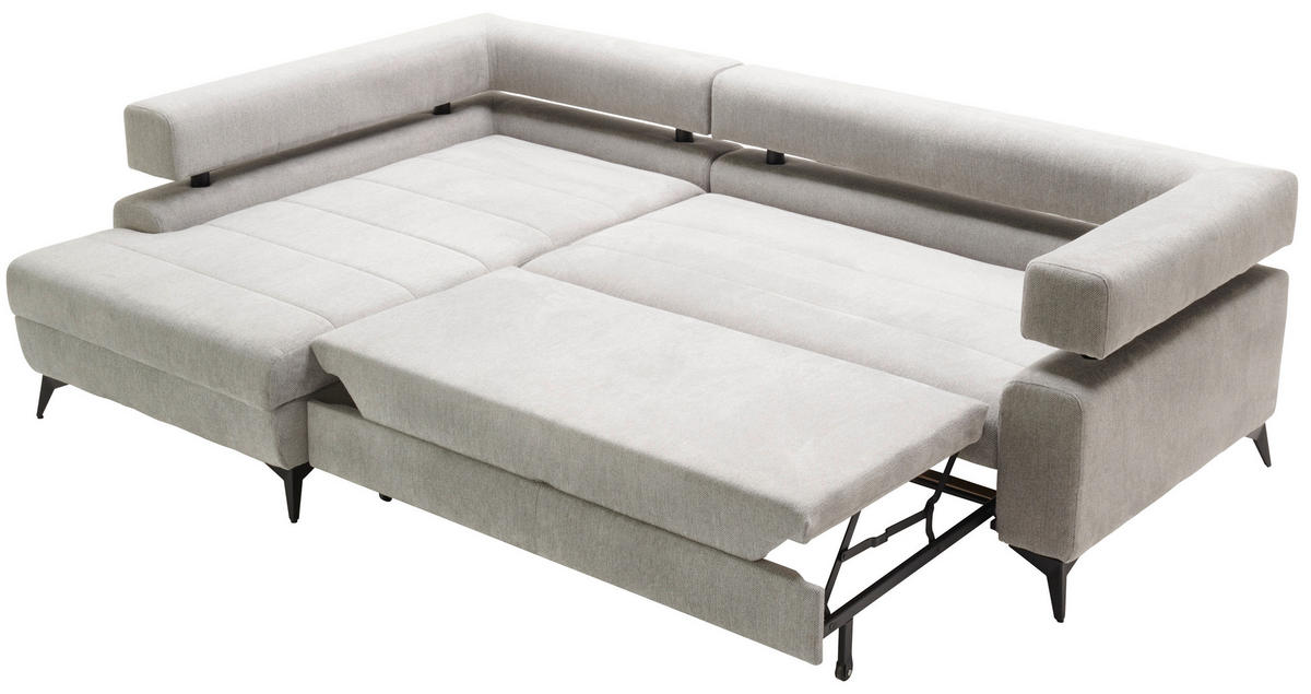 ECKSOFA in Chenille Hellgrau  - Hellgrau/Schwarz, Konventionell, Textil/Metall (184/265cm) - Hom`in