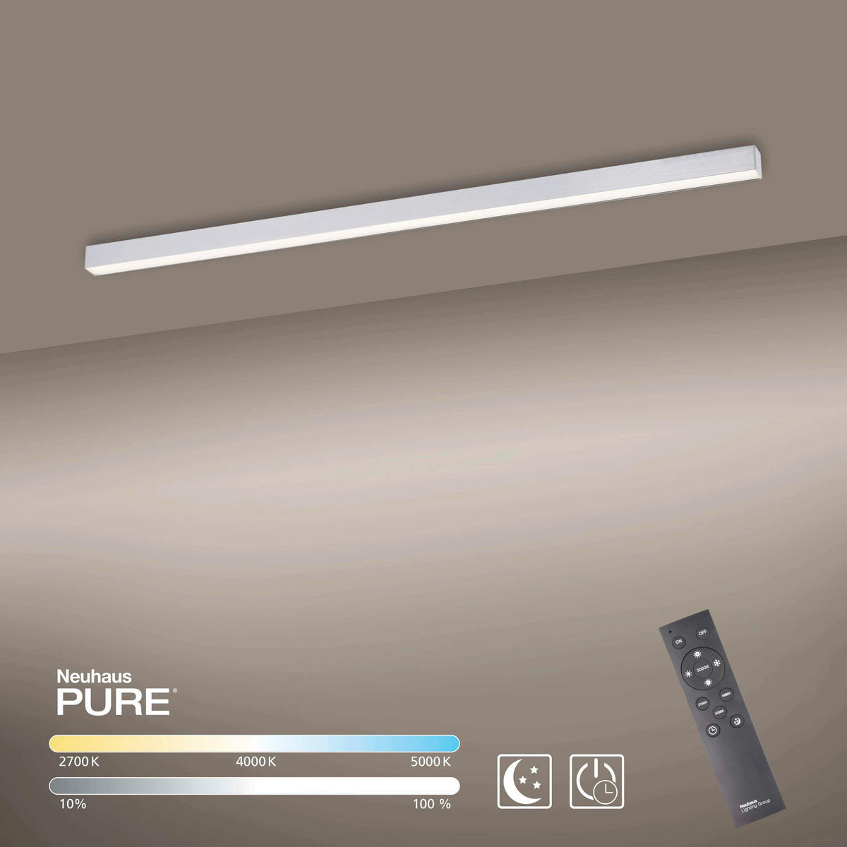 LED-DECKENLEUCHTE Pure Lines 110/3,8/3,9 cm   - Alufarben, Design, Kunststoff/Metall (110/3,8/3,9cm) - Neuhaus PURE
