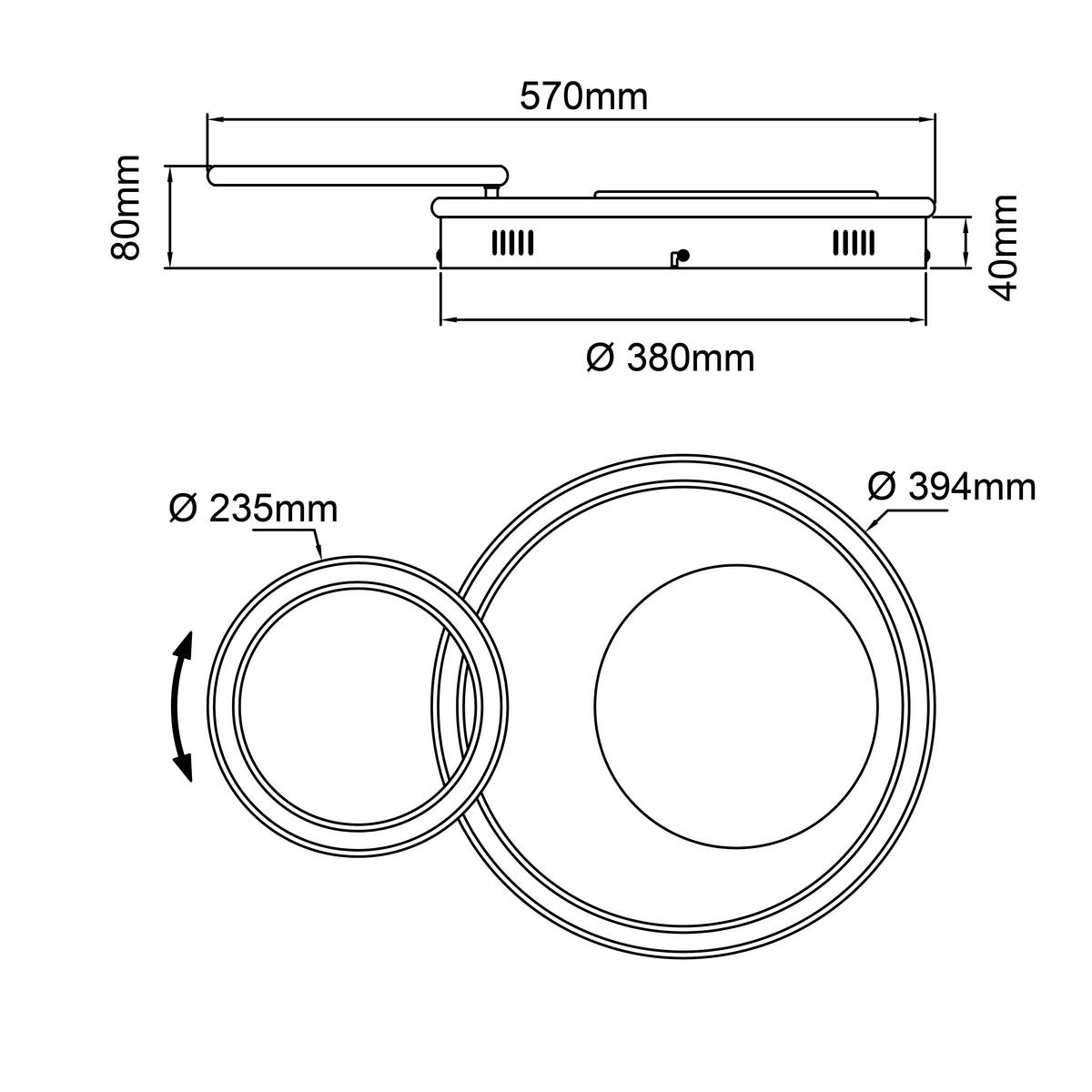 LED-DECKENLEUCHTE 39,4/57/8 cm   - Schwarz/Braun, Design, Kunststoff/Metall (39,4/57/8cm) - Brilliant