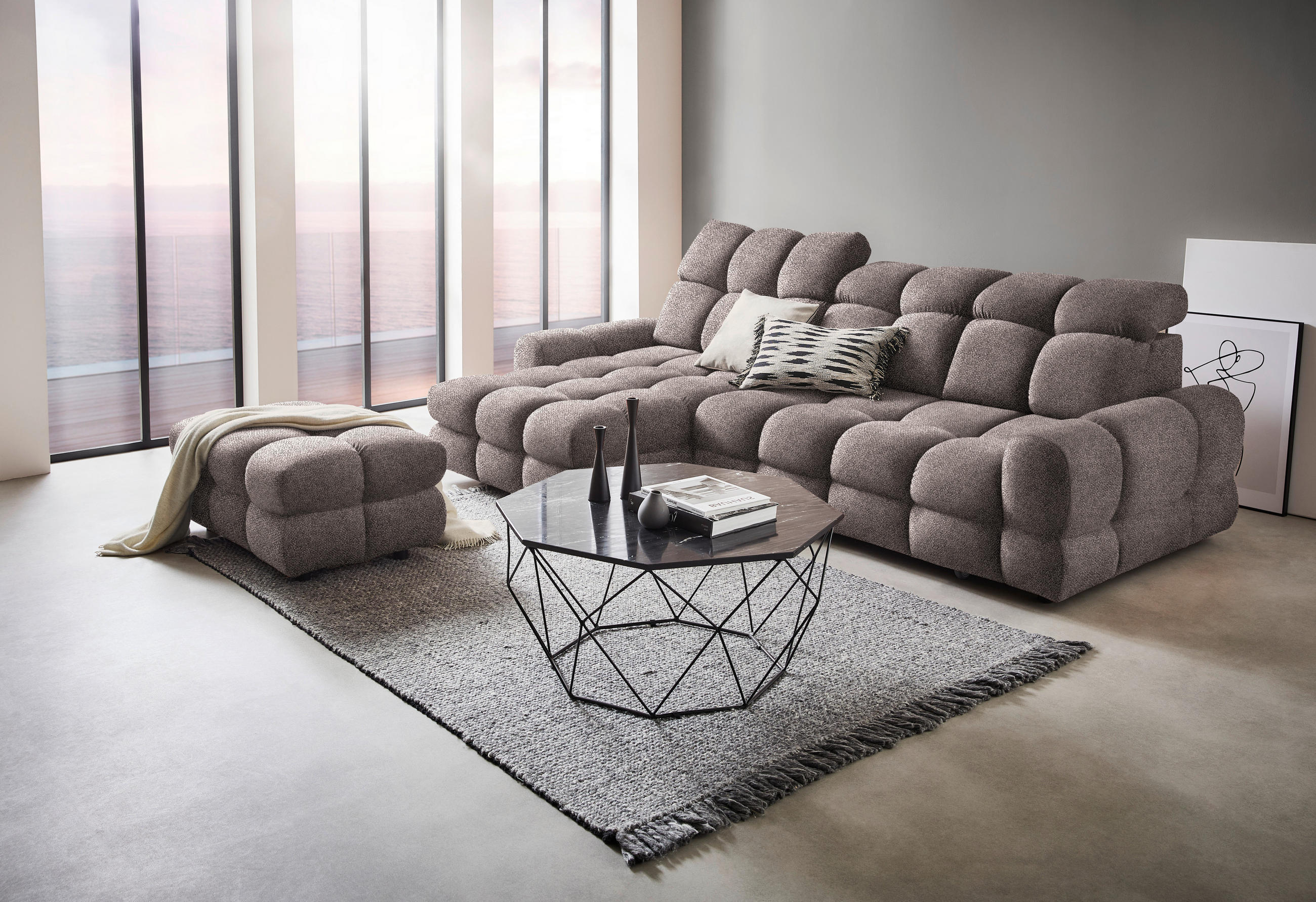 HÖRNSOFFA i velour gråbrun  - gråbrun/svart, Design, textil/plast (178/283cm) - Welnova