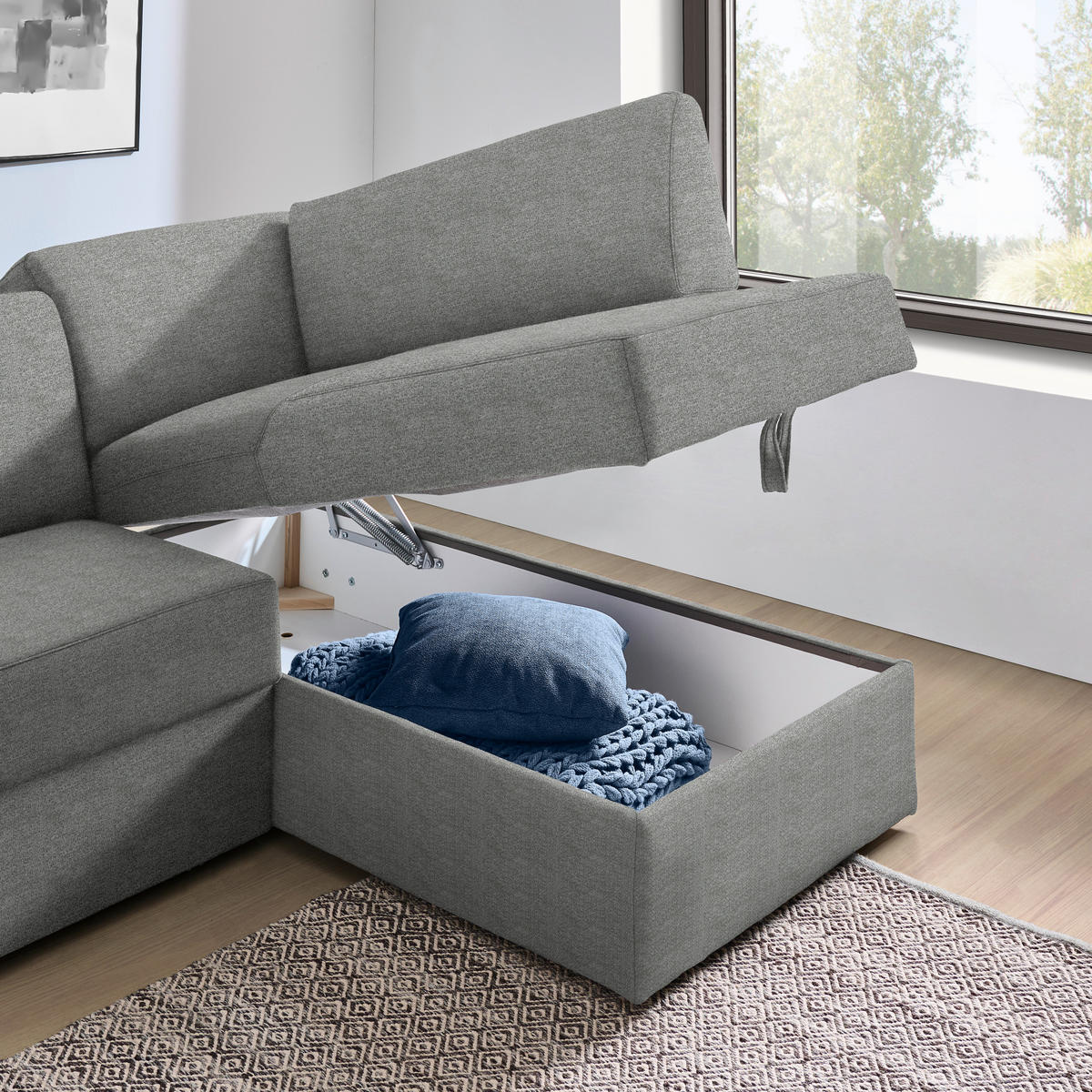 ECKSOFA in Webstoff Hellgrau  - Hellgrau/Schwarz, Konventionell, Kunststoff/Textil (224/165cm) - Xora