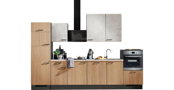 KÜCHENLEERBLOCK 340 cm   in Grau, Weiß, Eichefarben  - Eichefarben/Schwarz, Design, Holzwerkstoff/Metall (340cm) - Xora