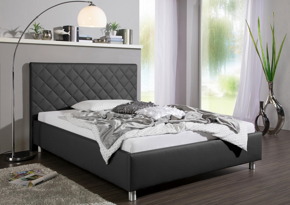 POLSTERBETT 140/200 cm,  in Anthrazit,  - Anthrazit/Alufarben, MODERN, Textil/Metall (140/200cm) - Livetastic