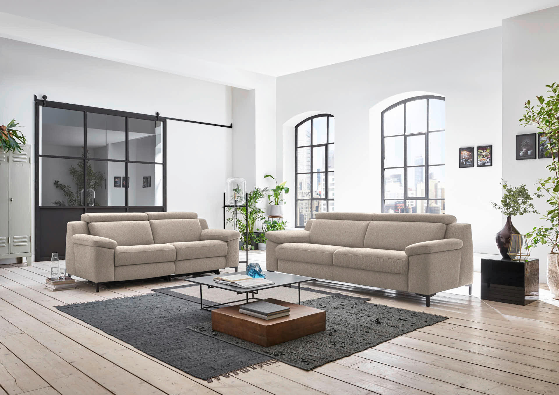 3-SITZER-SOFA in Chenille Greige  - Greige/Schwarz, Design, Textil/Metall (230/104/104cm) - Valdera