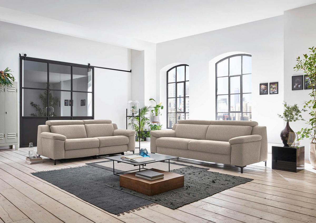 3-SITZER-SOFA in Chenille Greige  - Greige/Schwarz, Design, Textil/Metall (230/104/104cm) - Valdera