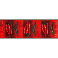 KÜCHENLÄUFER 60/180 cm Hot Chilli Rot, Grau, Grün  - Rot/Grau, KONVENTIONELL, Kunststoff/Textil (60/180cm) - wash+dry