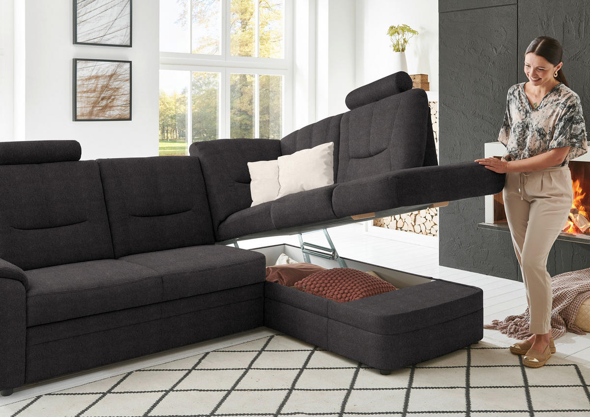 ECKSOFA Chenille Graubraun  - Graubraun/Schwarz, Konventionell, Kunststoff/Textil (235/185cm) - Beldomo Comfort