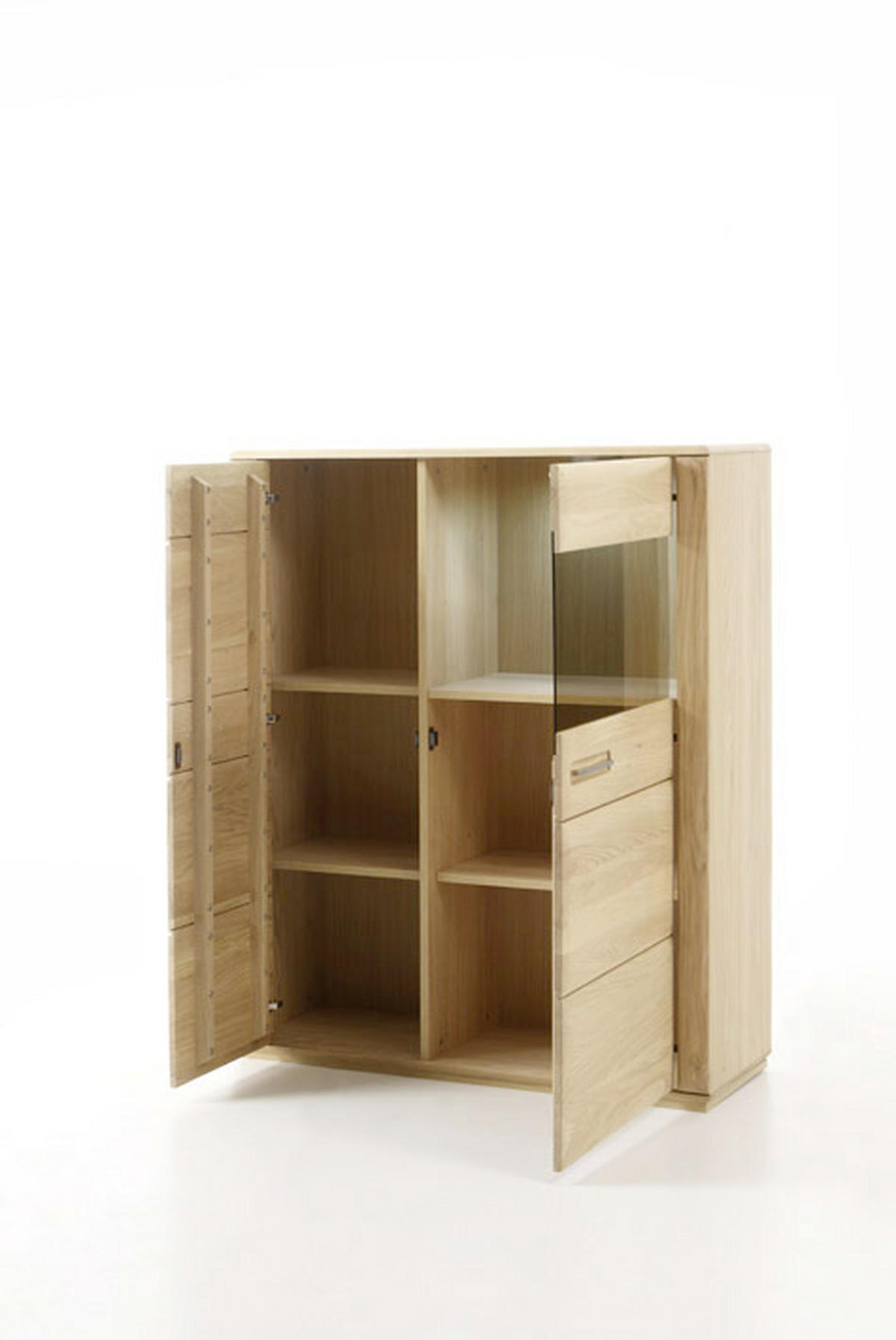 HIGHBOARD  in 107/131/38 cm  - Eichefarben/Silberfarben, Design, Glas/Holz (107/131/38cm) - Livetastic