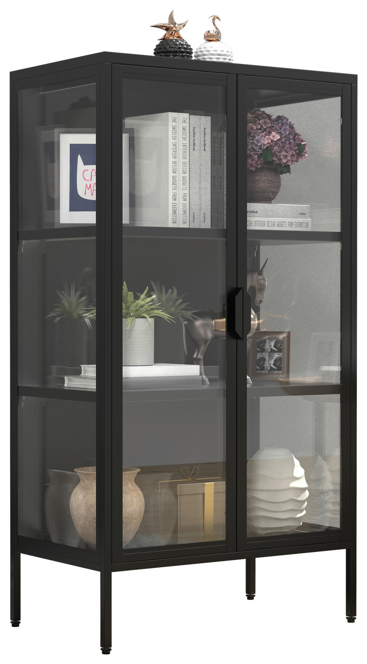 VITRINE in Schwarz  - Weiss/Transparent, Design, Glas/Metall (60/110/35cm) - MID.YOU