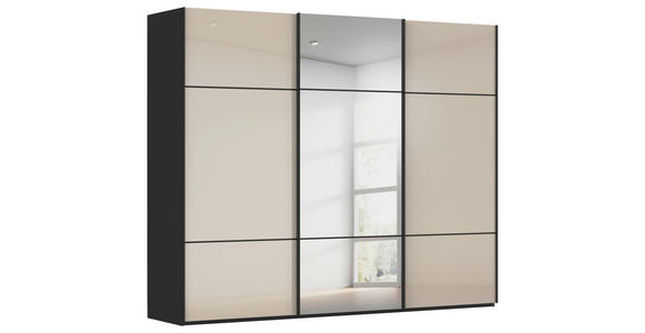 SCHWEBETÜRENSCHRANK 301/223/68 cm 3-türig Schwarz, Champagner - Champagner/Schwarz, KONVENTIONELL, Glas/Holzwerkstoff (301/223/68cm) - Novel