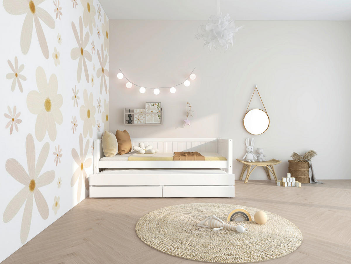 AUSZIEHBETT 90/200 cm,  in Weiß, Bettschubladen, Rollrost für Zusatzbett, Rollrost für Hauptbett  - Weiß, MODERN, Holz (90/200cm) - Chameo