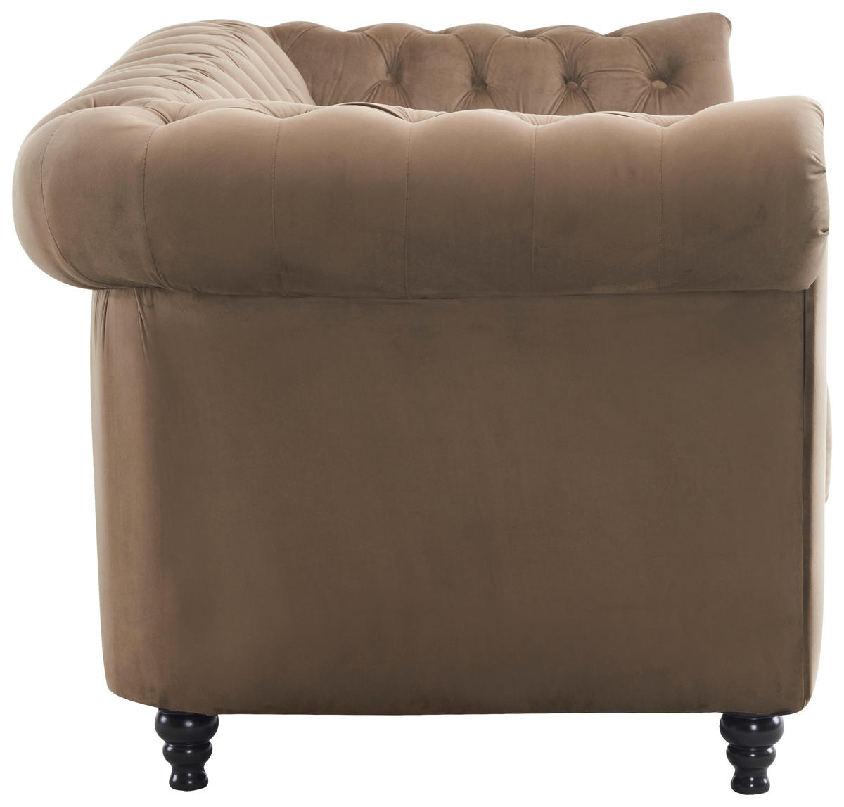 CHESTERFIELD-SOFA Samt Schwarz, Taupe  - Taupe/Schwarz, Trend, Holz/Textil (165/73/87cm) - Xora