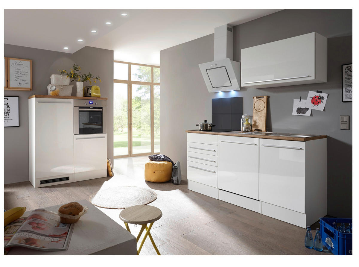 KÜCHENBLOCK 290 cm   in Weiß, Eichefarben  - Wildeiche/Edelstahlfarben, Basics, Holzwerkstoff/Kunststoff (290cm) - Respekta