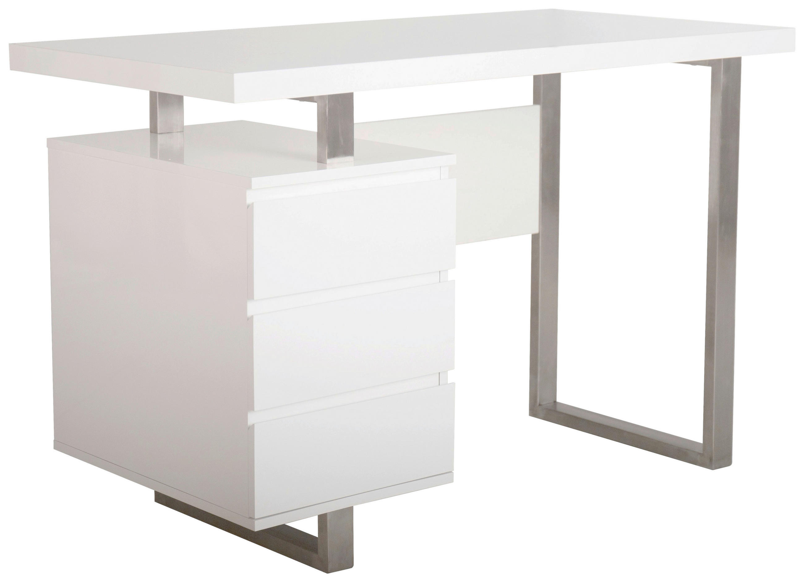 SCHREIBTISCH  in Edelstahlfarben, Weiß Hochglanz  - Edelstahlfarben/Weiß Hochglanz, MODERN, Holzwerkstoff/Metall (115/76/60cm) - Livetastic