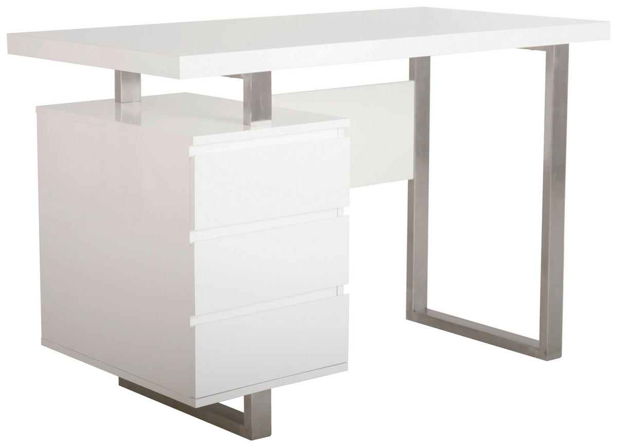 SCHREIBTISCH  in Edelstahlfarben, Weiß Hochglanz  - Edelstahlfarben/Weiß Hochglanz, MODERN, Holzwerkstoff/Metall (115/76/60cm) - Livetastic