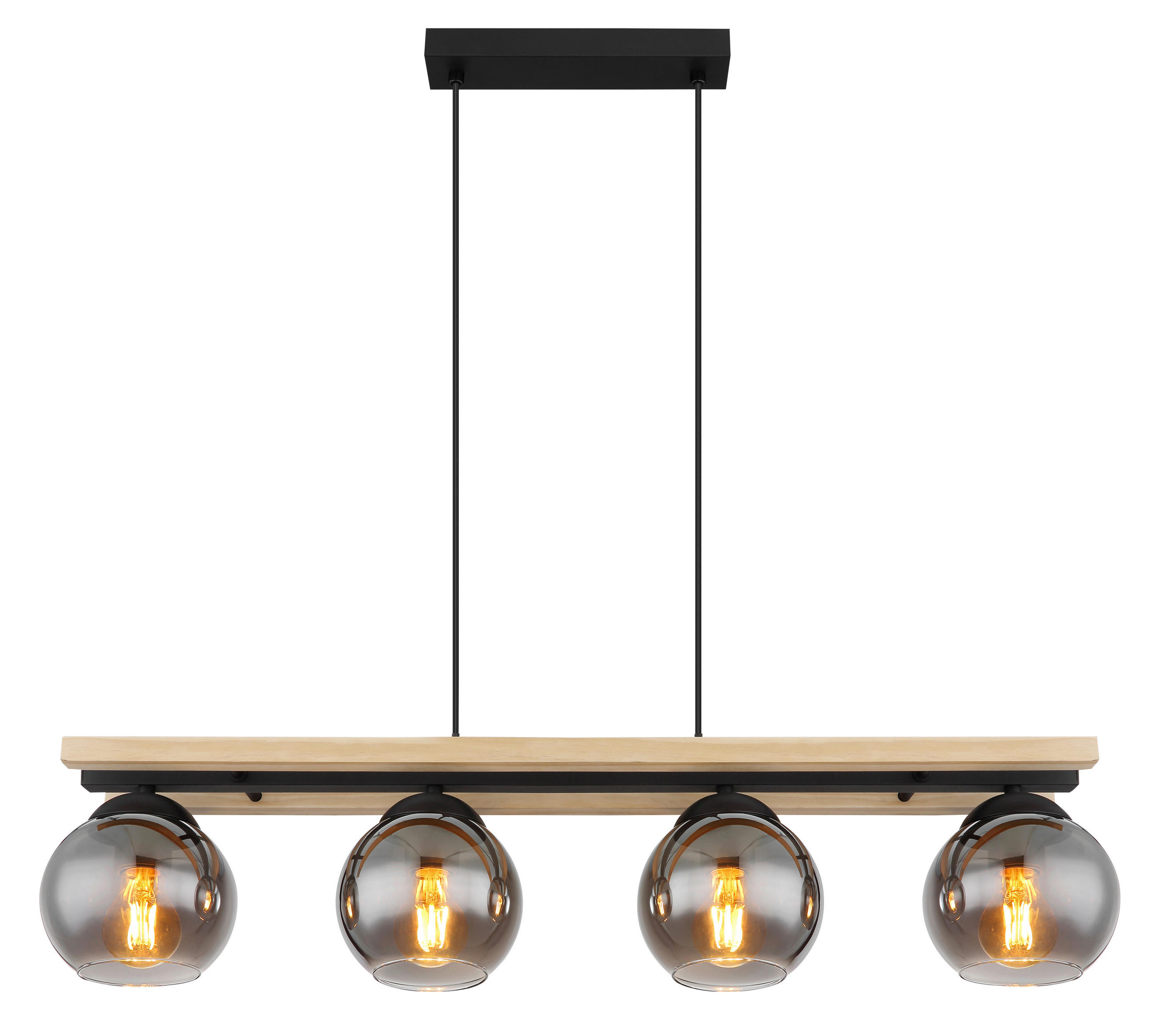 HÄNGELEUCHTE CONNI 85/15/120 cm   - Schwarz/Naturfarben, Natur, Glas/Holz (85/15/120cm) - Globo