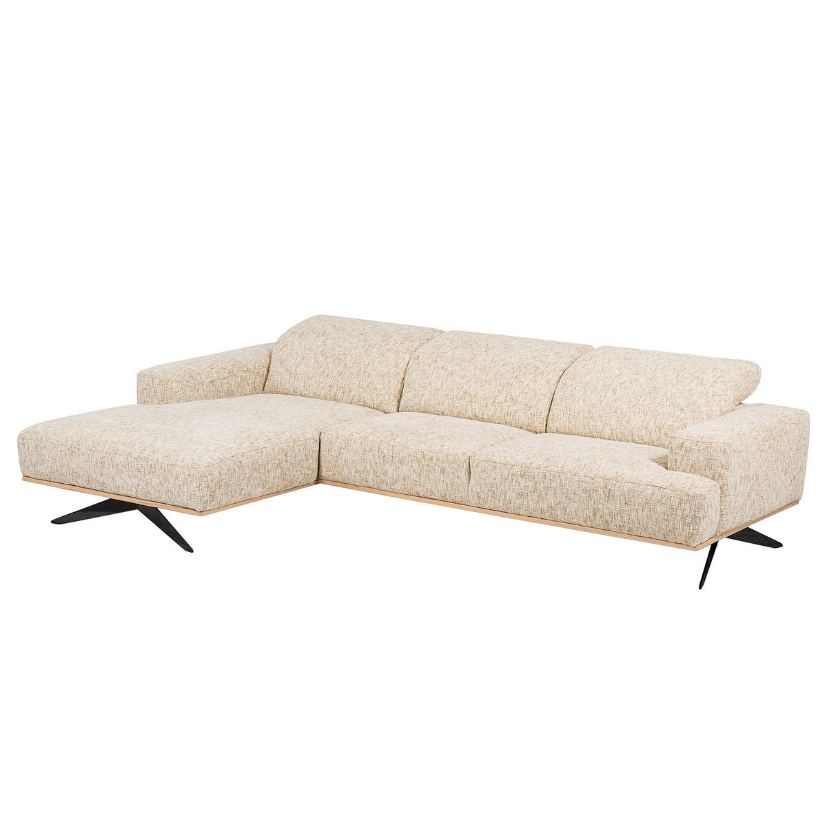 ECKSOFA PORTLAND in Struktur Beige Kopfteilverstellung  187/295 cm  - Beige/Schwarz, Design, Holz/Textil (187/295cm) - Livetastic