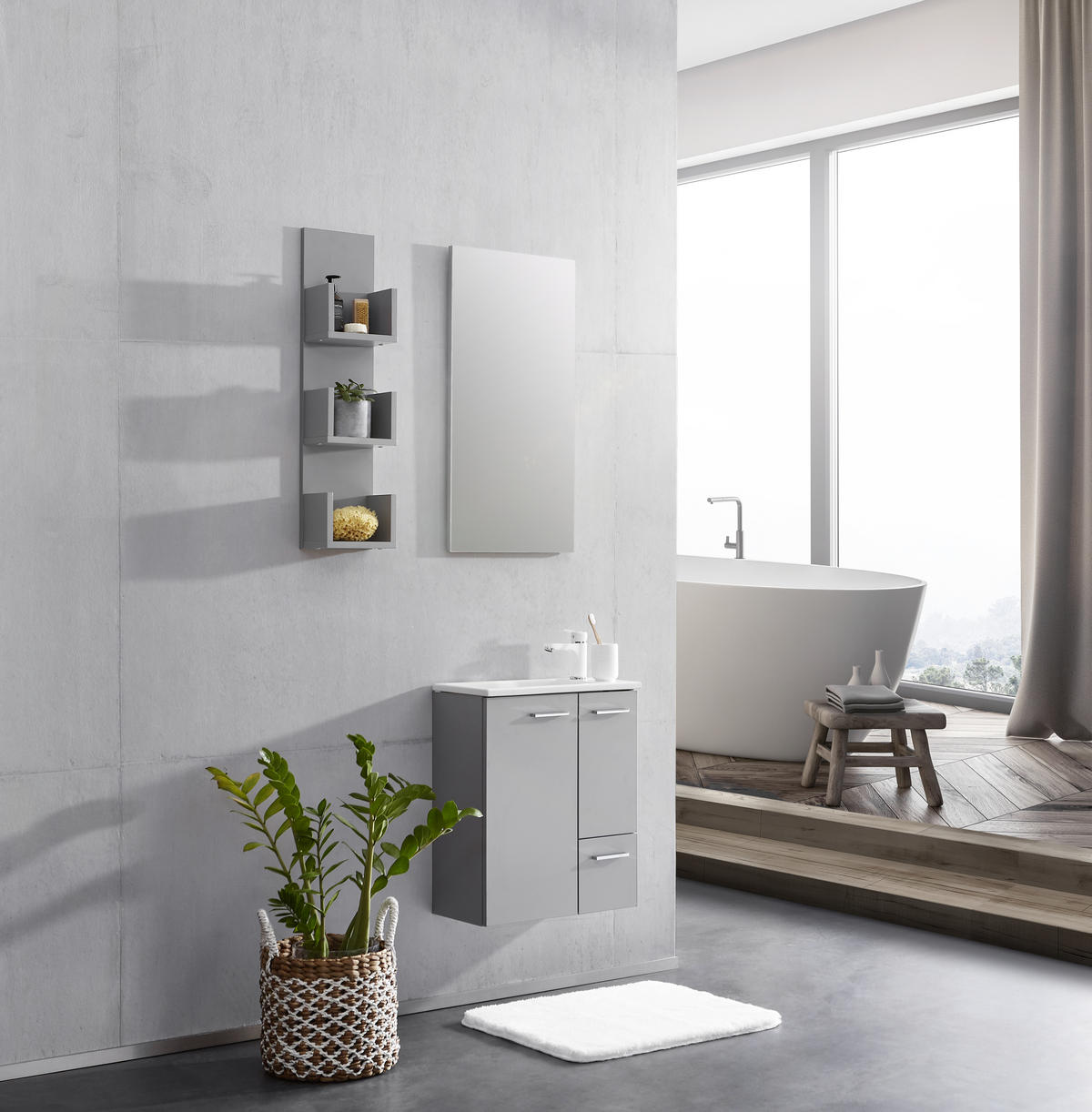 GÄSTEBAD 60 cm  - Platinfarben/Weiß, KONVENTIONELL, Keramik/Holzwerkstoff (60cm) - Stylife