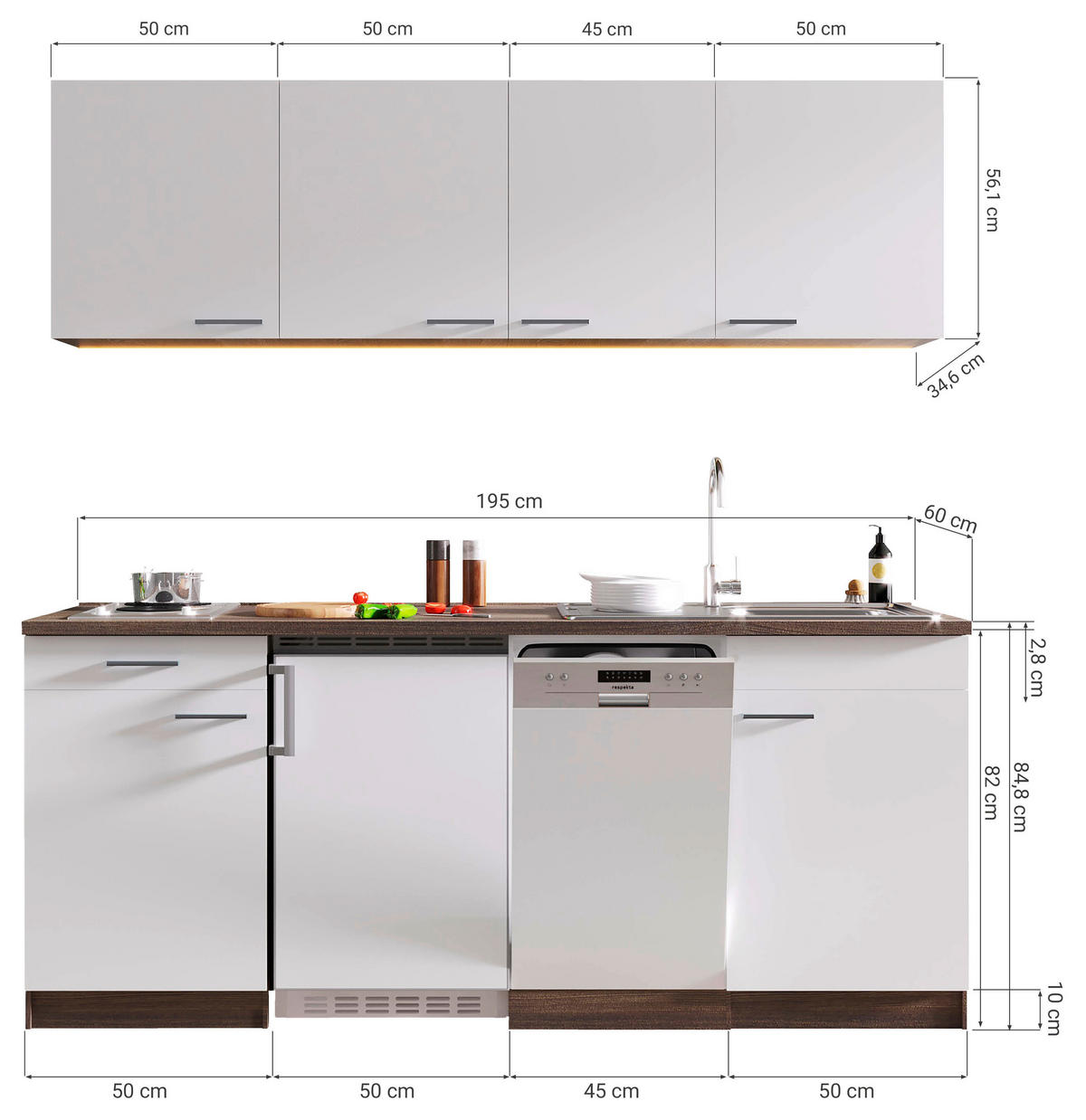 KÜCHENBLOCK 195 cm   in Schwarz, Eichefarben  - Eichefarben/Schwarz, Basics, Holzwerkstoff (195cm) - Respekta