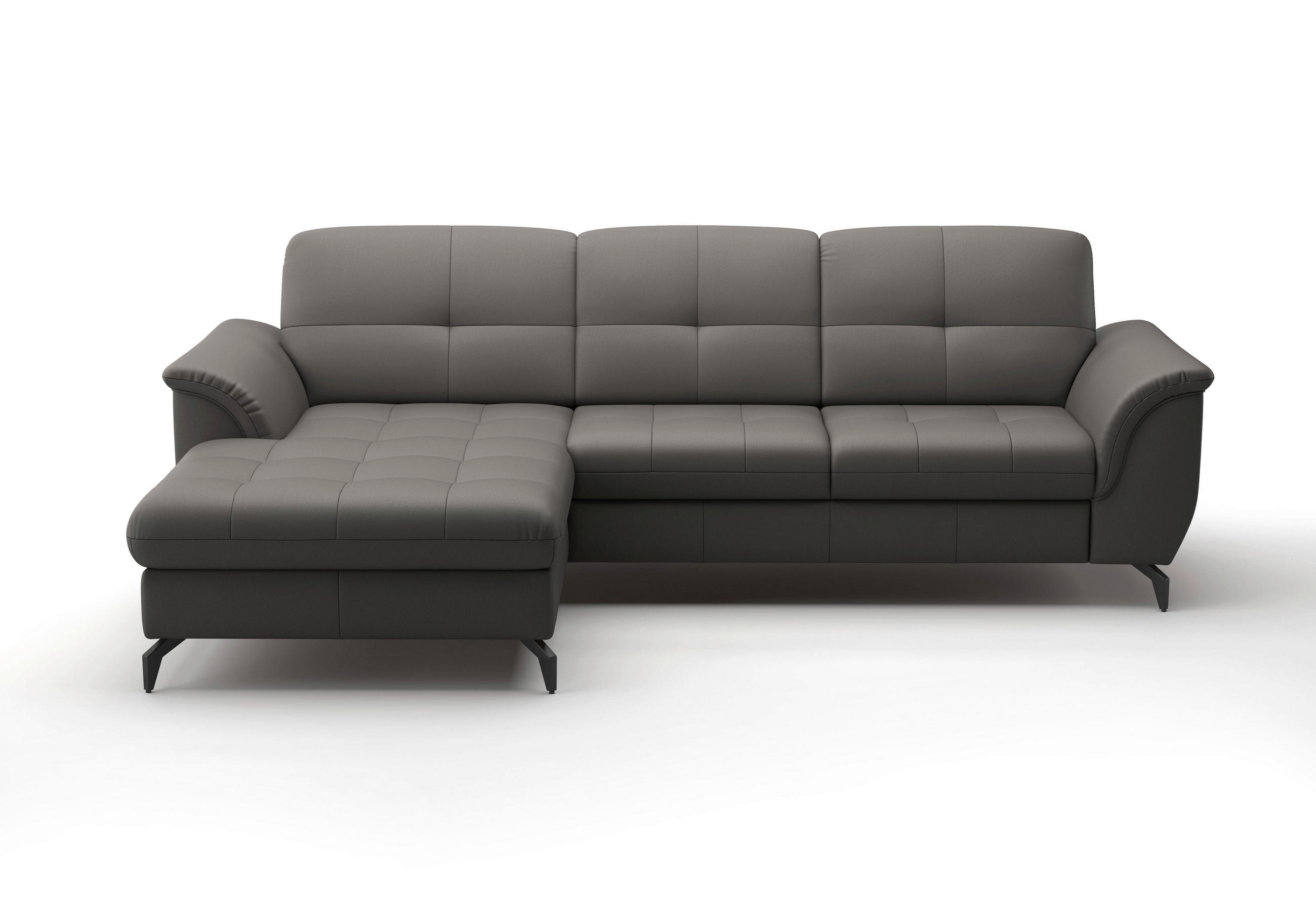 ECKSOFA in Echtleder Mokka  164/262 cm  - Schwarz/Mokka, MODERN, Leder/Metall (164/262cm) - Sit & More
