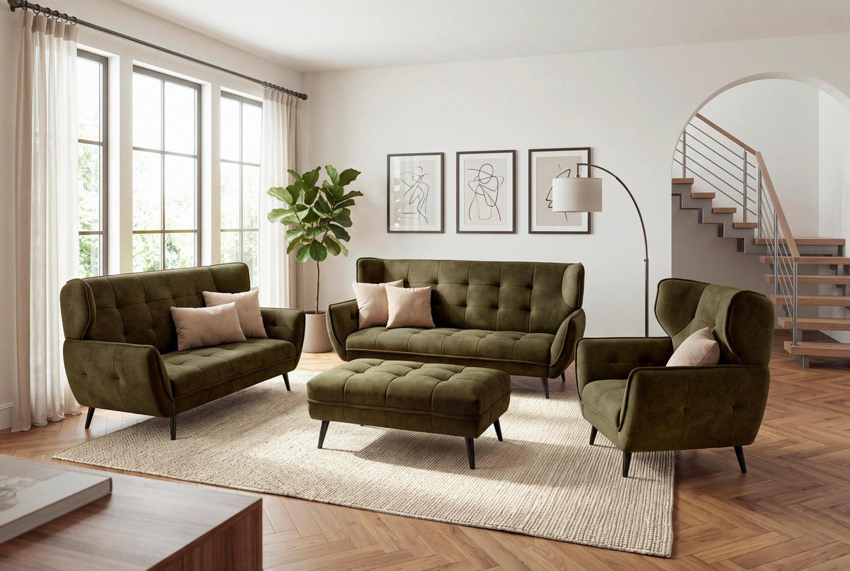 2-SITZER-SOFA  in Mikrofaser Olivgrün  - Schwarz/Olivgrün, MODERN, Textil/Metall (191/105/98cm) - MID.YOU