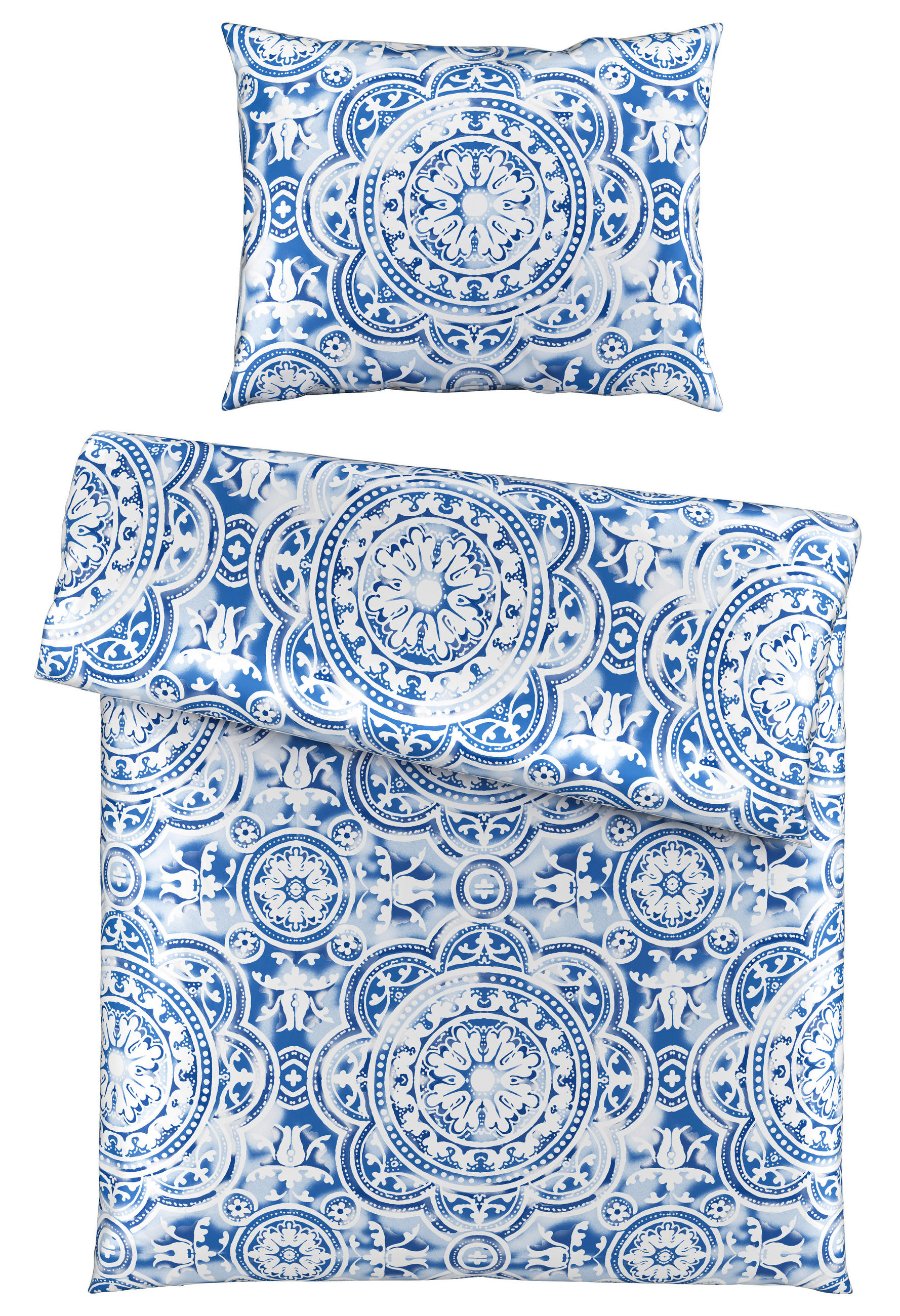 POSTELJINA PORTO 140/200 cm saten bela, tamnoplava  - bela/tamnoplava, Konvencionalno, tekstil (140/200cm) - Esposa