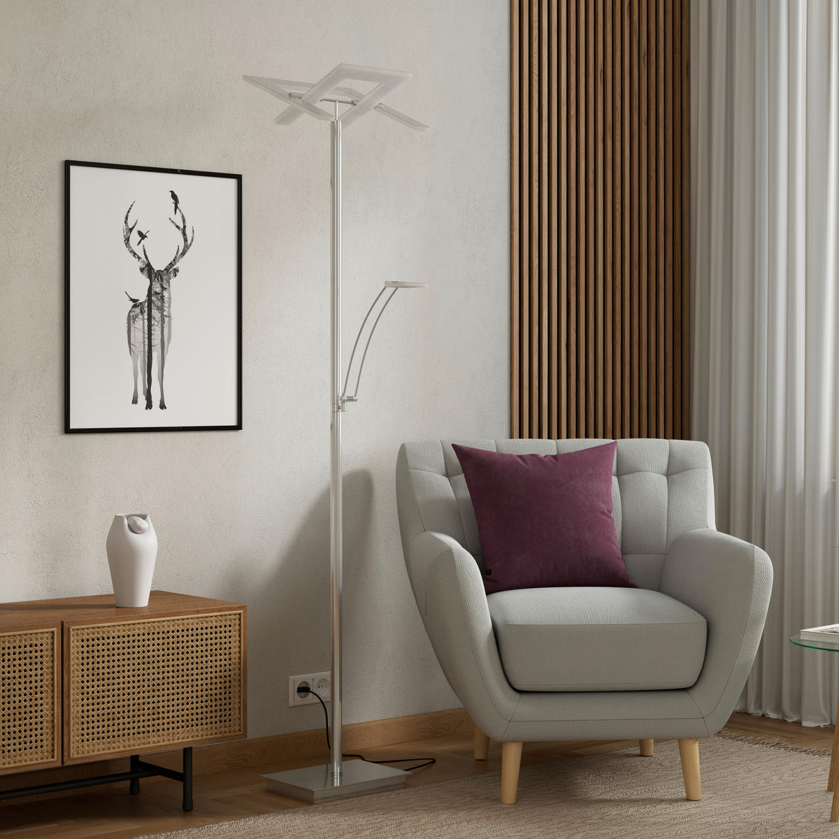 LED-DECKENFLUTER Niko 35/180 cm  - Nickelfarben, KONVENTIONELL, Kunststoff/Metall (35/180cm) - Dieter Knoll